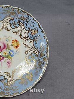 G. F. Bowers Hand painted Floral Blue & Gold Tea Cup & Saucer C. 1839-1845