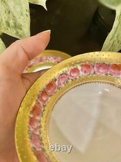 George Jones & Sons Crescent Tea Cup & Saucer Hand Painted Roses Raised Gold