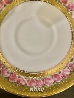 George Jones & Sons Crescent Tea Cup & Saucer Hand Painted Roses Raised Gold