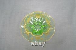 German Bohemian Signed Gold Floral Lobed Green Glass Cup & Saucer C. 1890-1910