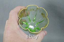 German Bohemian Signed Gold Floral Lobed Green Glass Cup & Saucer C. 1890-1910
