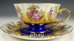 Germany Love Story Cobalt Blue & Gold Footed Tea Cup Saucer