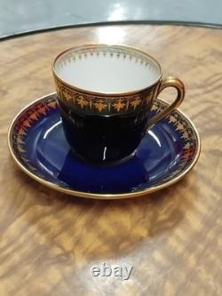 Ginori Porcelain Cobalt Blue & Gold Demitasse Cup & Saucer x 2