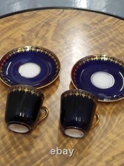 Ginori Porcelain Cobalt Blue & Gold Demitasse Cup & Saucer x 2
