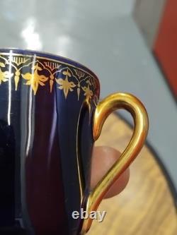 Ginori Porcelain Cobalt Blue & Gold Demitasse Cup & Saucer x 2