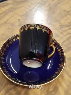 Ginori Porcelain Cobalt Blue & Gold Demitasse Cup & Saucer x 2