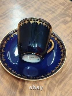Ginori Porcelain Cobalt Blue & Gold Demitasse Cup & Saucer x 2