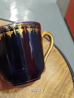 Ginori Porcelain Cobalt Blue & Gold Demitasse Cup & Saucer x 2