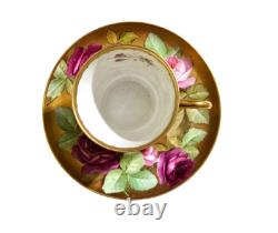 Ginori cup and saucer hand painted with roses and gilded, signed by artist