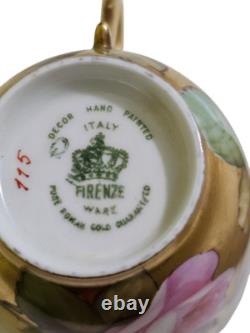 Ginori cup and saucer hand painted with roses and gilded, signed by artist