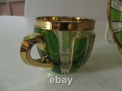 Glass Demitasse Cup & Saucer VERY RARE emerald green cabochon gold Moser czech