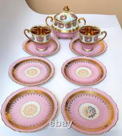 Gloria Carlsbad Alt Wien Pink Gold Demitasse Set Fragonard 2 Cups Sugar Saucers