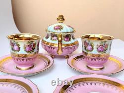 Gloria Carlsbad Alt Wien Pink Gold Demitasse Set Fragonard 2 Cups Sugar Saucers