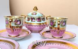 Gloria Carlsbad Alt Wien Pink Gold Demitasse Set Fragonard 2 Cups Sugar Saucers