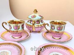 Gloria Carlsbad Alt Wien Pink Gold Demitasse Set Fragonard 2 Cups Sugar Saucers