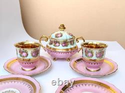 Gloria Carlsbad Alt Wien Pink Gold Demitasse Set Fragonard 2 Cups Sugar Saucers