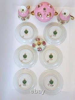 Gloria Carlsbad Alt Wien Pink Gold Demitasse Set Fragonard 2 Cups Sugar Saucers