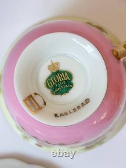 Gloria Carlsbad Alt Wien Pink Gold Demitasse Set Fragonard 2 Cups Sugar Saucers