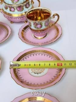 Gloria Carlsbad Alt Wien Pink Gold Demitasse Set Fragonard 2 Cups Sugar Saucers