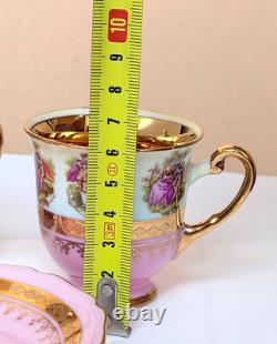 Gloria Carlsbad Alt Wien Pink Gold Demitasse Set Fragonard 2 Cups Sugar Saucers