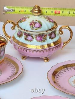 Gloria Carlsbad Alt Wien Pink Gold Demitasse Set Fragonard 2 Cups Sugar Saucers