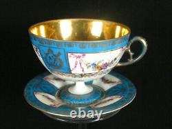 Gold Blue Sevres Style Josephine & Swag Floral Ribbons Crown N Teacup & Saucer