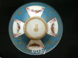 Gold Blue Sevres Style Josephine & Swag Floral Ribbons Crown N Teacup & Saucer