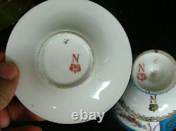 Gold Blue Sevres Style Josephine & Swag Floral Ribbons Crown N Teacup & Saucer