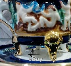 Gold Cobalt Blue Capodimonte Ornate19 Pc Teaset Teapot Sugar Creamer Cup/Saucers