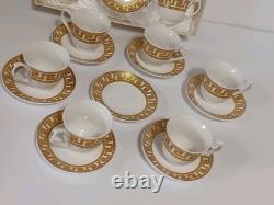 Gold Greek Key Tea Cups & Saucers Service For 12, 25 Piece Set 1 Spare Saucer