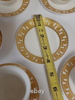 Gold Greek Key Tea Cups & Saucers Service For 12, 25 Piece Set 1 Spare Saucer