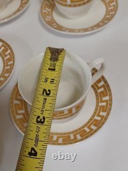 Gold Greek Key Tea Cups & Saucers Service For 12, 25 Piece Set 1 Spare Saucer