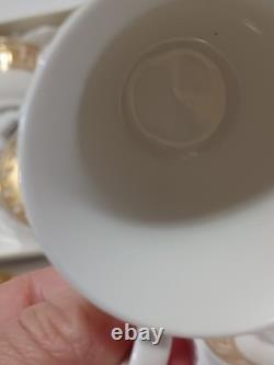 Gold Greek Key Tea Cups & Saucers Service For 12, 25 Piece Set 1 Spare Saucer