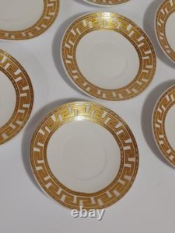Gold Greek Key Tea Cups & Saucers Service For 12, 25 Piece Set 1 Spare Saucer