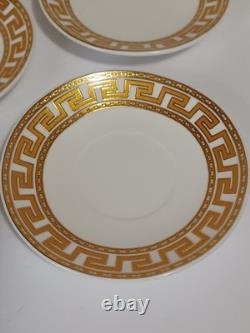 Gold Greek Key Tea Cups & Saucers Service For 12, 25 Piece Set 1 Spare Saucer