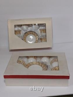 Gold Greek Key Tea Cups & Saucers Service For 12, 25 Piece Set 1 Spare Saucer