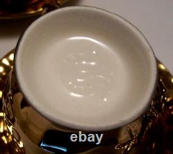 Gold Porcelain Tea Cups And Saucers Sets With Decanter 3D Rose High Relief