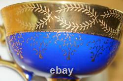 Gold & Royal Blue Courting Couple (6) Footed Cups, 3 1/2 & (6) Saucers, 5 3/4