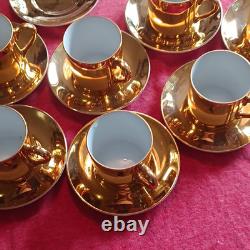 Gold Tone Ceramic Demitasse Espresso Cups & Saucers Set, 7/15pc 40ml