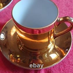 Gold Tone Ceramic Demitasse Espresso Cups & Saucers Set, 7/15pc 40ml