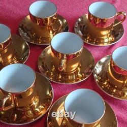 Gold Tone Ceramic Demitasse Espresso Cups & Saucers Set, 7/15pc 40ml