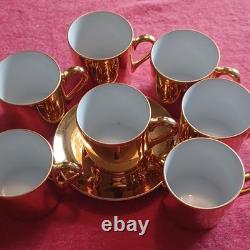 Gold Tone Ceramic Demitasse Espresso Cups & Saucers Set, 7/15pc 40ml