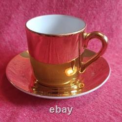 Gold Tone Ceramic Demitasse Espresso Cups & Saucers Set, 7/15pc 40ml