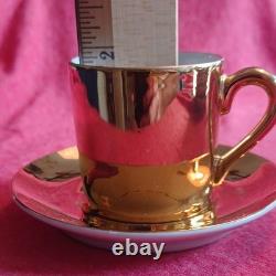 Gold Tone Ceramic Demitasse Espresso Cups & Saucers Set, 7/15pc 40ml