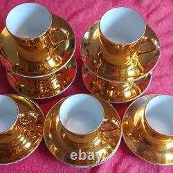 Gold Tone Ceramic Demitasse Espresso Cups & Saucers Set, 7/15pc 40ml