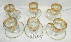 Gold Turkish Tea Glass Set 6 Cups & Saucers Italian inspired Crystal NewithOld