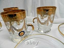 Gold Turkish Tea Glass Set 6 Cups & Saucers Italian inspired Crystal NewithOld
