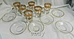 Gold Turkish Tea Glass Set 6 Cups & Saucers Italian inspired Crystal NewithOld