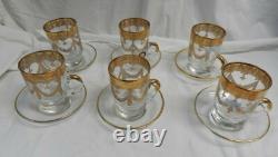 Gold Turkish Tea Glass Set 6 Cups & Saucers Italian inspired Crystal NewithOld