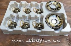 Gold Vintage Turkish Tea Glasses Cups and Saucers Set of 6 Drinking Glassware Pa